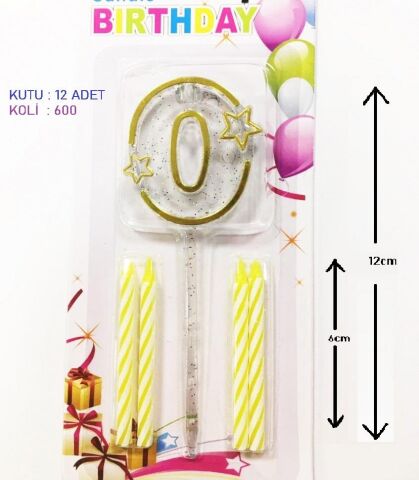 MİKA ŞEFFAF 0 RAKAM GOLD MUM 12CM PK:12 KL:600