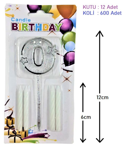 MİKA ŞEFFAF 0 RAKAM GÜMÜŞ MUM 12CM PK:12 KL:600