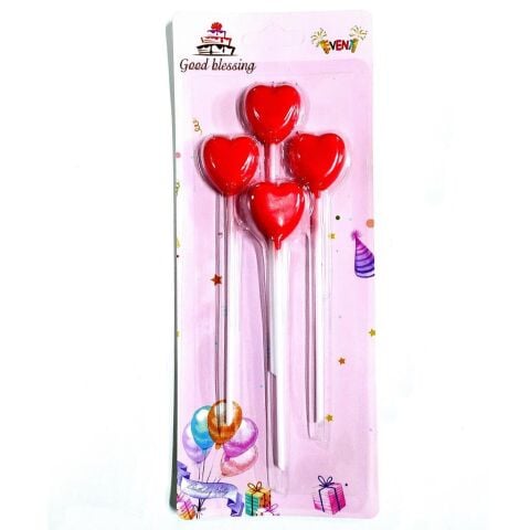4 LÜ ÇUBUKLU KALP KIRMIZI MUM 13.5CM PK:24