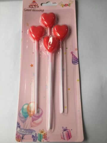 4 LÜ ÇUBUKLU KALP KIRMIZI MUM 13.5CM PK:24