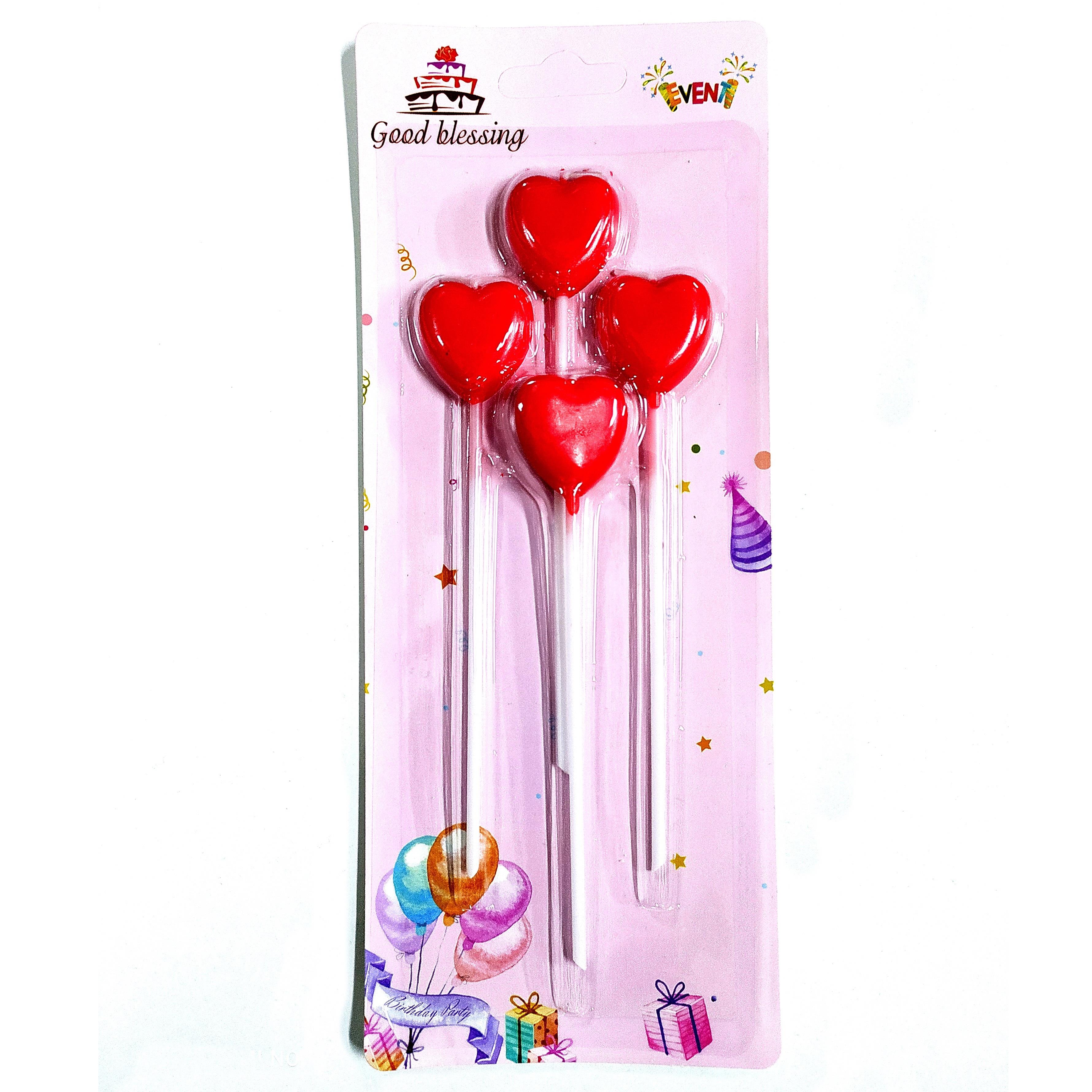 4 LÜ ÇUBUKLU KALP KIRMIZI MUM 13.5CM PK:24