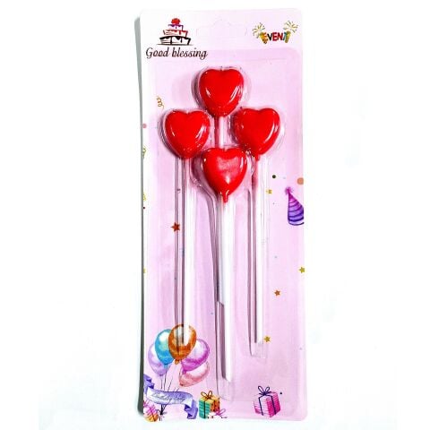 4 LÜ ÇUBUKLU KALP KIRMIZI MUM 13.5CM PK:24