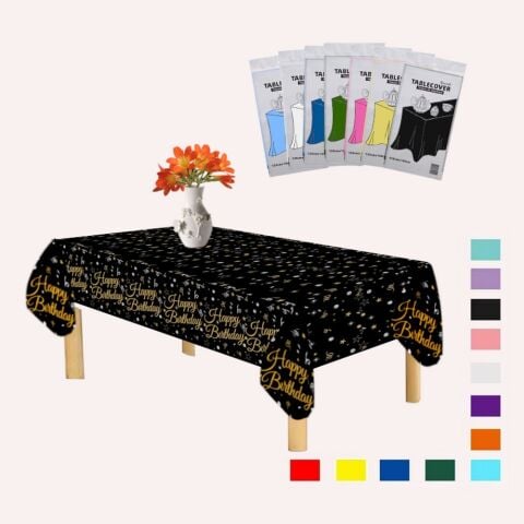 PLASTİK HAPPY BİRTHDAY SİYAH ÜSTÜ GOLD BASKILI MASA ÖRTÜSÜ 120*180cm