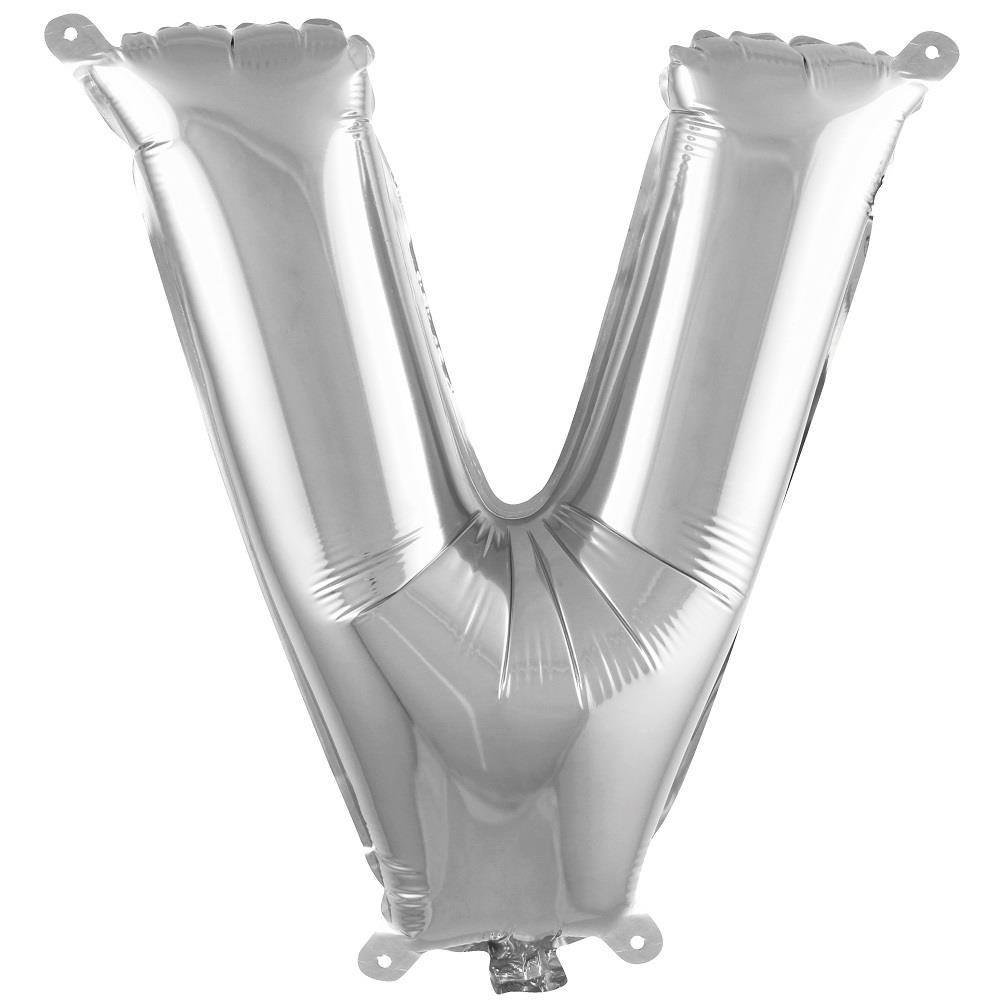 V- HARF 16 İNC GÜMÜŞ RENK BALON 36 CM
