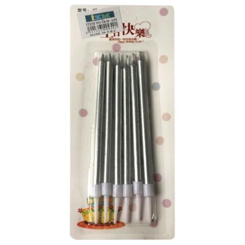 6 LI İNCE UZUN GÜMÜŞ MUM 13CM
