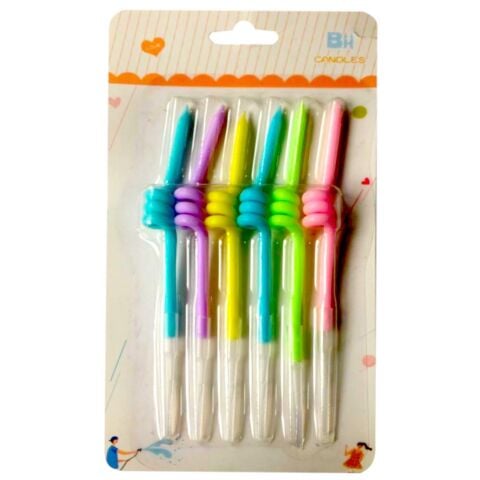 6 LI KIVRIMLI MAKARON RENKLİ MUM 12CM