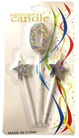 ÇUBUKLU YILDIZLI 0 RAKAM GÜMÜŞ  MUM PK:12