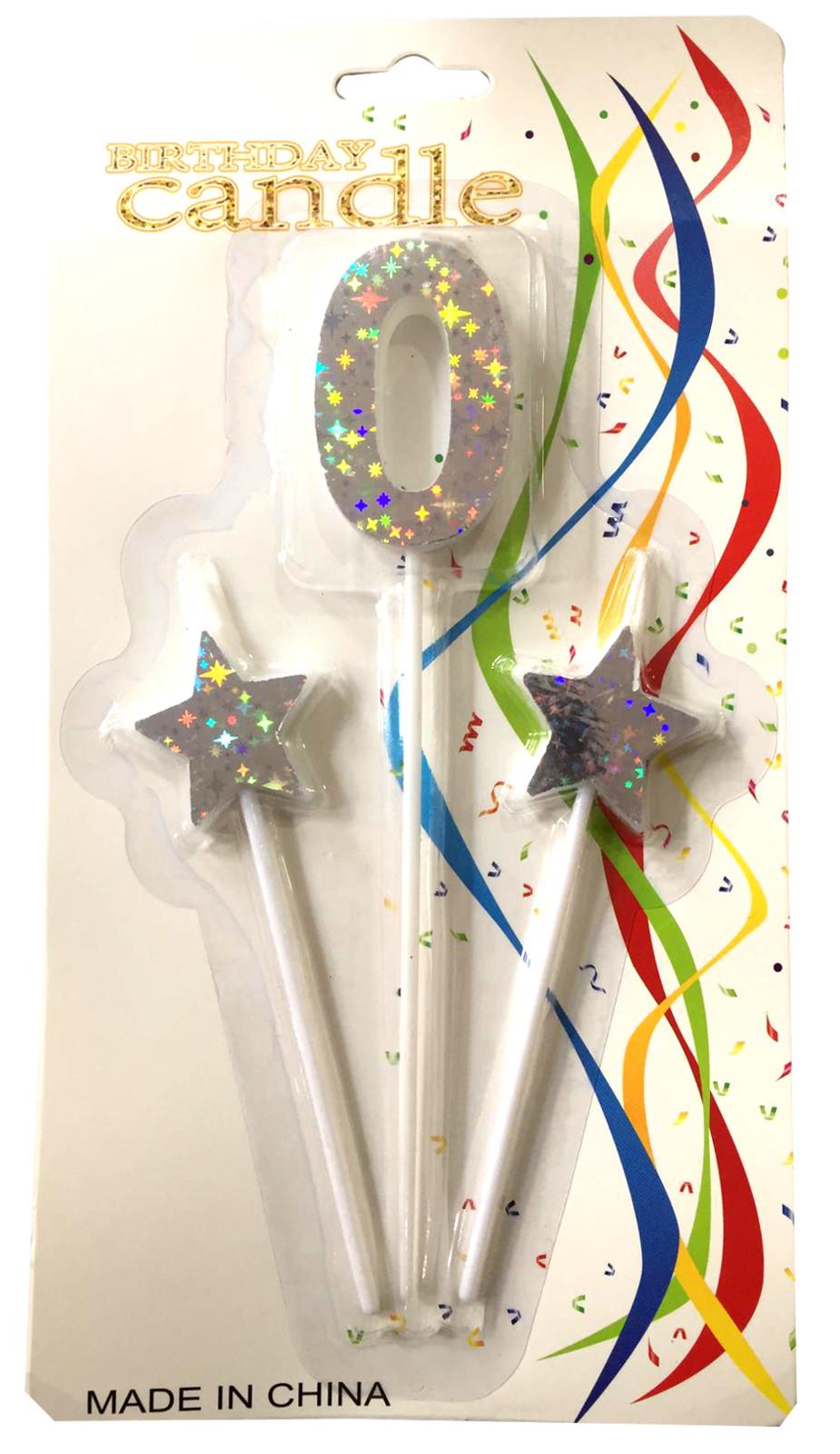 ÇUBUKLU YILDIZLI 0 RAKAM GÜMÜŞ  MUM PK:12