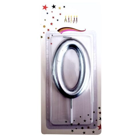 BÜYÜK BOY 0 RAKAM GÜMÜŞ  MUM 13cm PK:24 KL:600