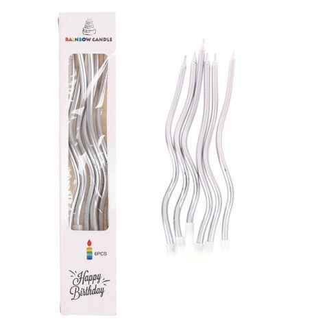 6 LI KIVRIMLI GÜMÜŞ  MUM 16 CM