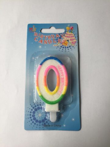 RENKLİ KLASİK 0 RAKAM MUM 7.5CM PK:12 KL:900