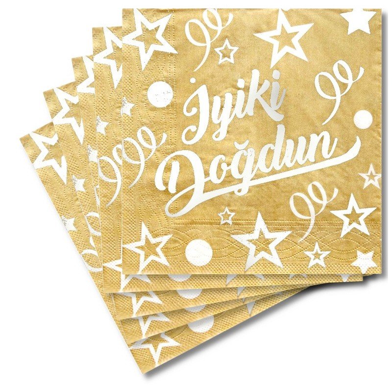 20 Lİ İYİKİ DOĞDUN GOLD ÜZERİ BEYAZ PEÇETE