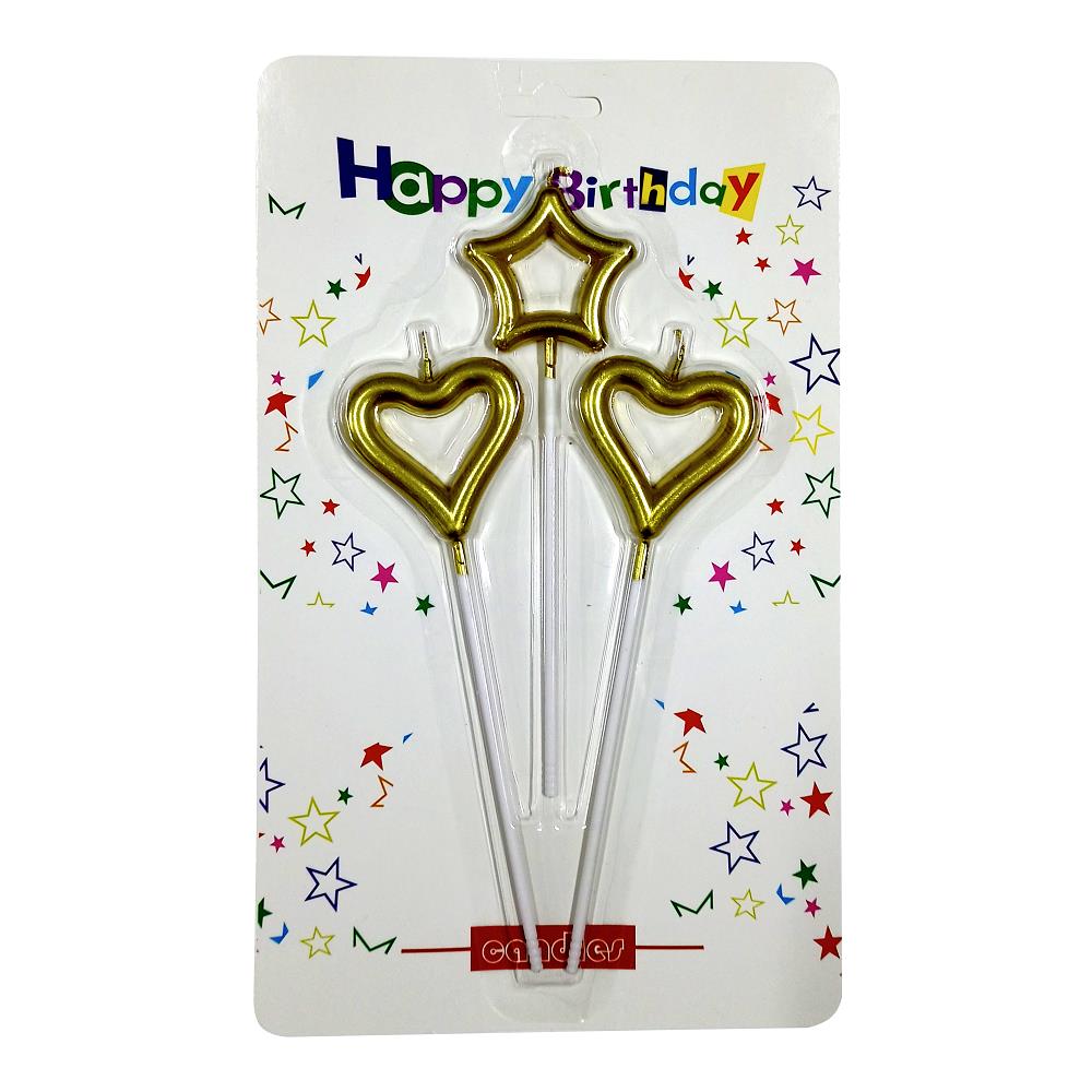 3 LÜ ÇUBUKLU ORTASI BOŞ 1 YILDIZ 2 KALP GOLD MUM PK:24 KL:360