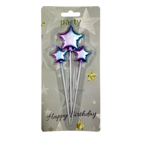 3 LÜ ÇUBUKLU GÖKKUŞAĞI YILDIZ FİGÜRLÜ MUM