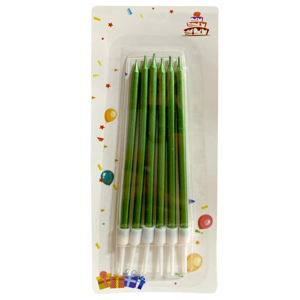 6 LI İNCE UZUN YEŞİL MUM 13CM