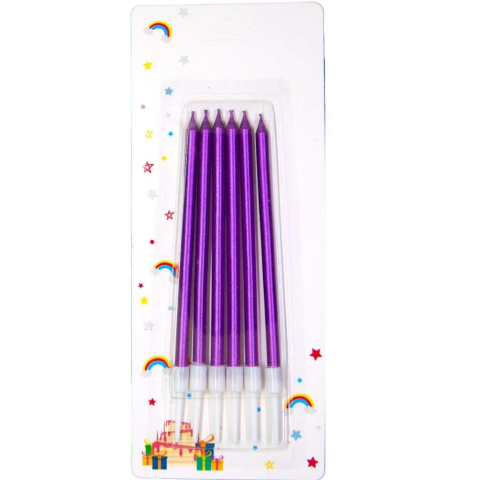 6 LI İNCE UZUN MOR MUM 13CM