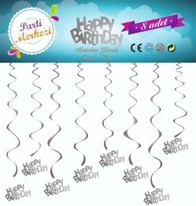 METALİZE GÜMÜŞ HAPPY BİRTHDAY TAVAN SÜSÜ