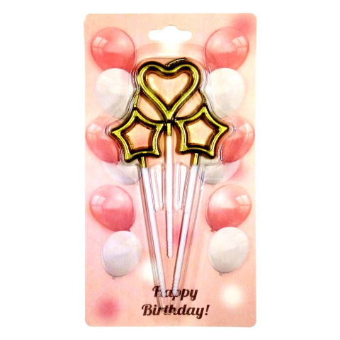 3 LÜ ÇUBUKLU ORTASI BOŞ 1 KALP 2 YILDIZ GOLD MUM