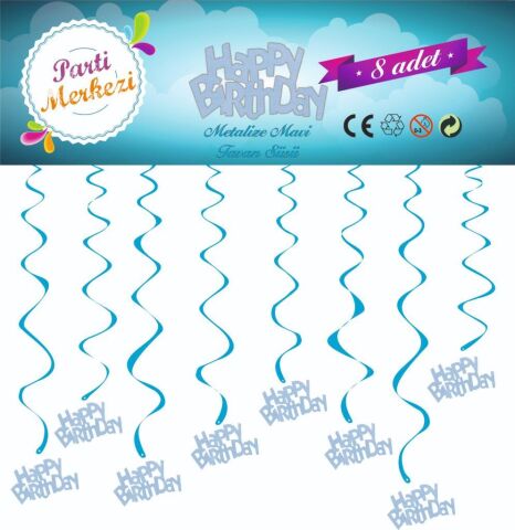 METALİZE MAVİ HAPPY BİRTHDAY TAVAN SÜSÜ