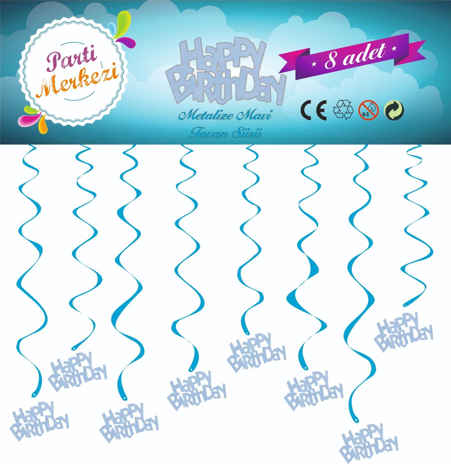 METALİZE MAVİ HAPPY BİRTHDAY TAVAN SÜSÜ