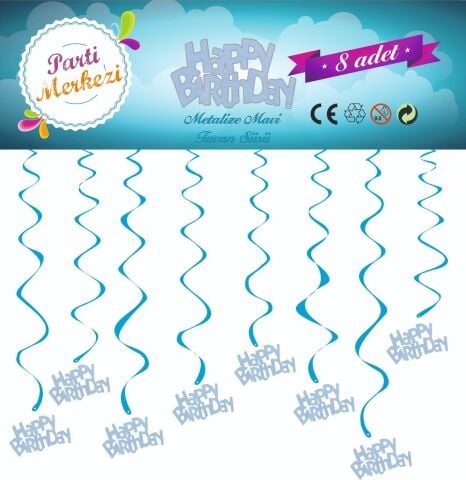 METALİZE MAVİ HAPPY BİRTHDAY TAVAN SÜSÜ