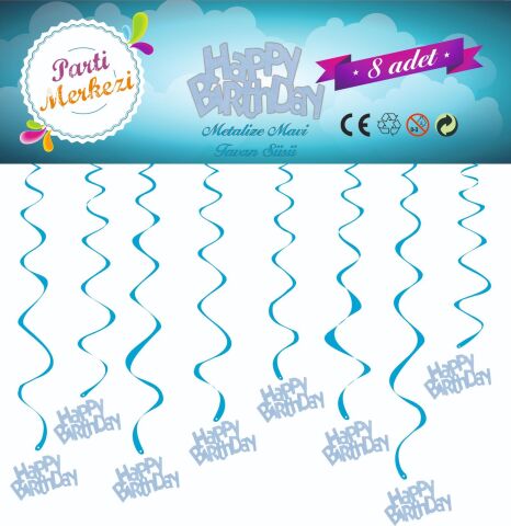 METALİZE MAVİ HAPPY BİRTHDAY TAVAN SÜSÜ