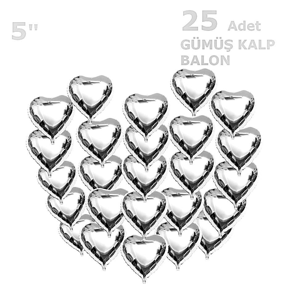 25 KALPLİ 5 İNC KALP GÜMÜŞ SET BALON