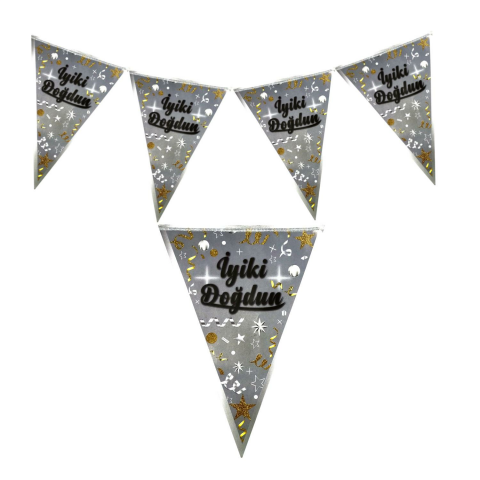 İYİKİ DOĞDUN GÜMÜŞ ÜÇGEN FLAMA