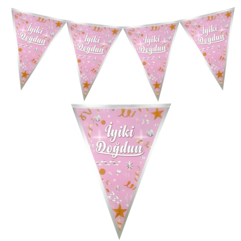 İYİKİ DOĞDUN PEMBE ÜÇGEN FLAMA