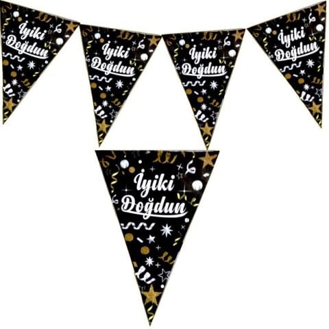 İYİKİ DOĞDUN SİYAH ÜÇGEN FLAMA