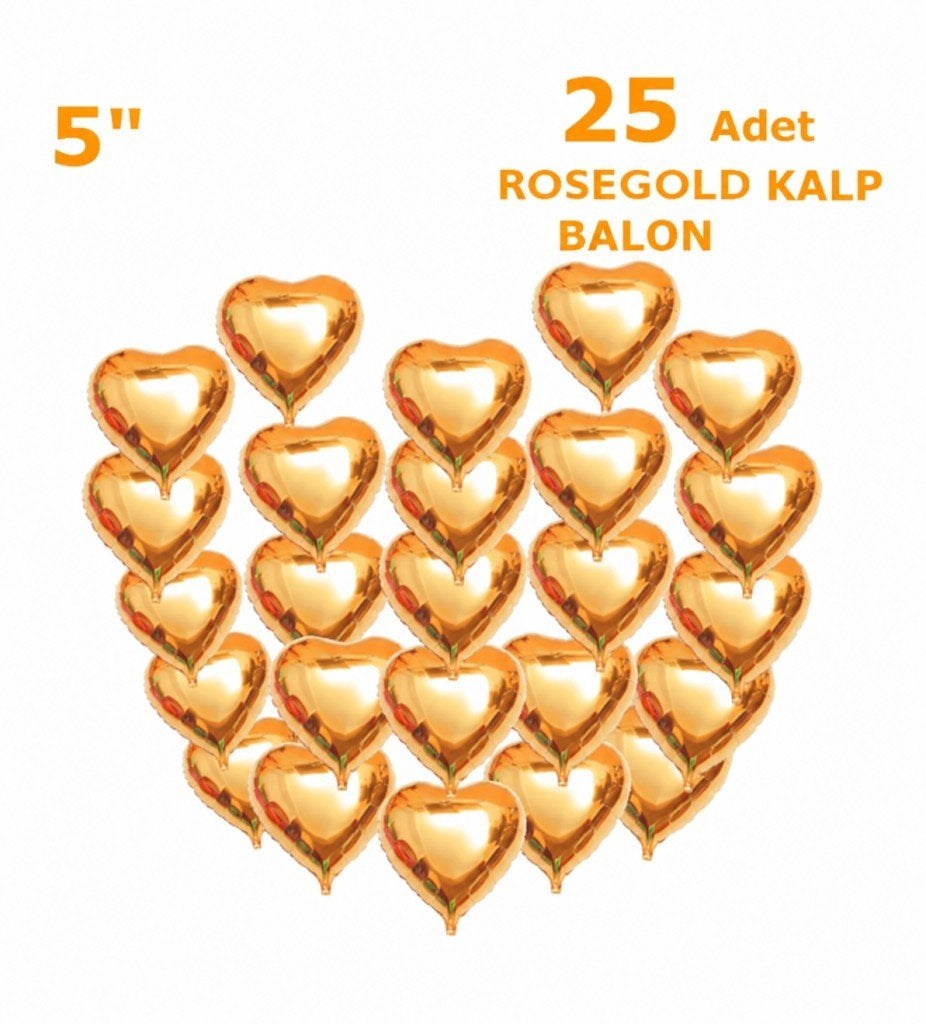 25 KALPLİ 5 İNC KALP ROSEGOLD SET BALON