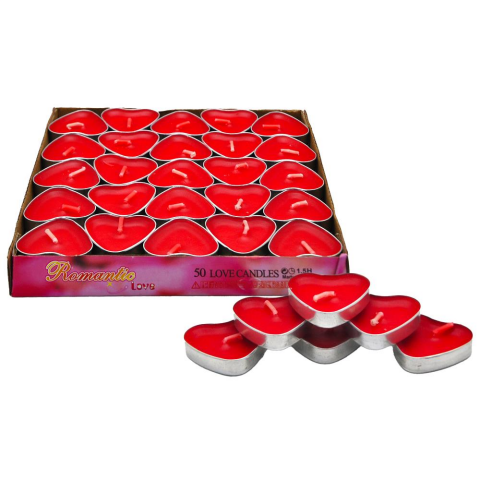 50 Lİ TEALİGT KIRMIZI KALP MUM KL:40