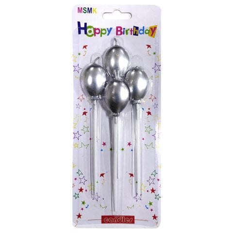 4 LÜ ÇUBUKLU BALON GÜMÜŞ MUM 13.5CM