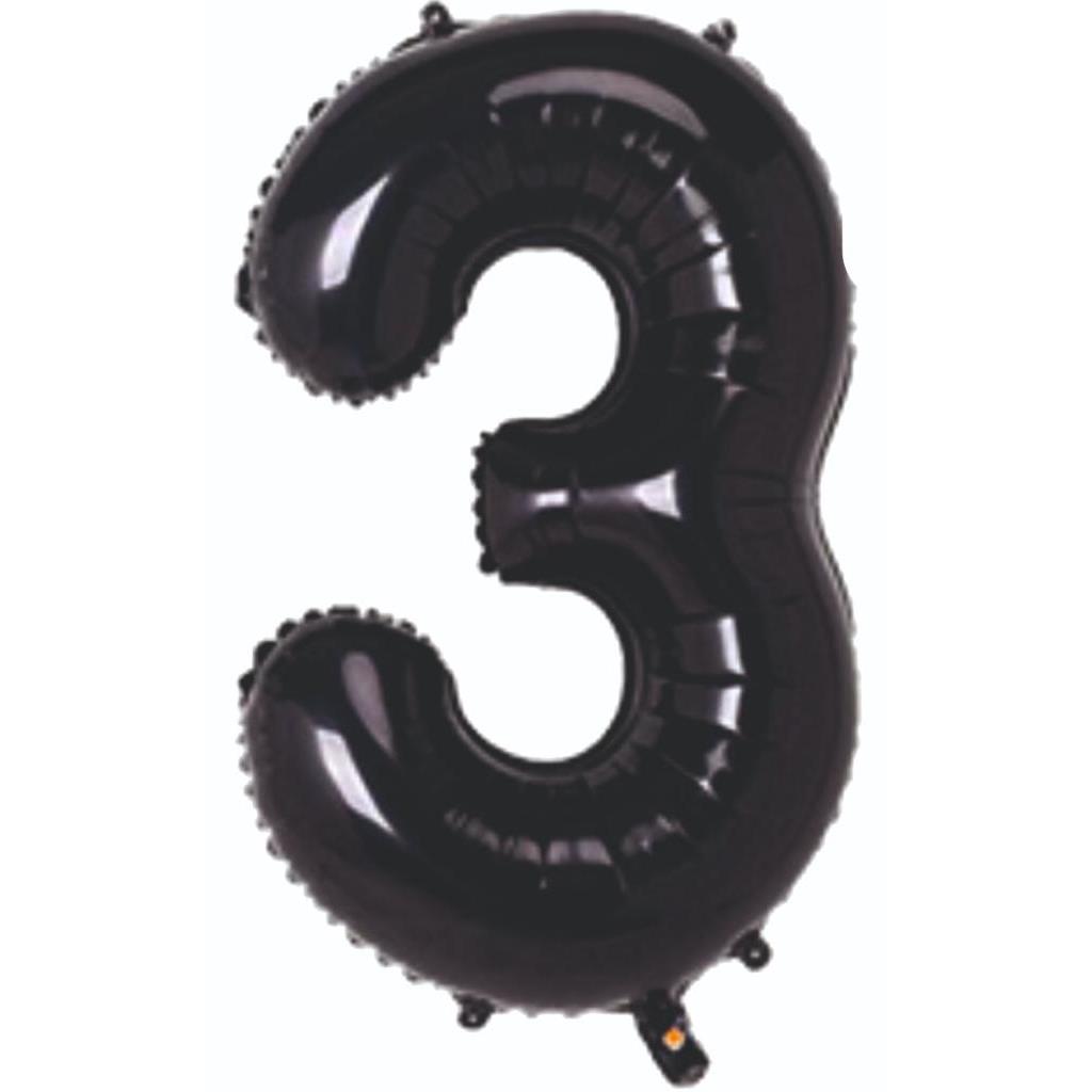 3- RAKAM 40 İNC SİYAH RENK BALON 100 CM
