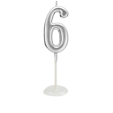 KÜÇÜK BOY 6 RAKAM GÜMÜŞ MUM 8CM PK:100 KL:1000