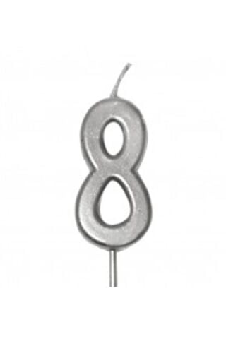 KÜÇÜK BOY 8 RAKAM GÜMÜŞ MUM 8CM PK:100 KL:1000