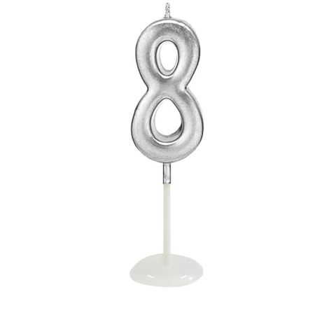 KÜÇÜK BOY 8 RAKAM GÜMÜŞ MUM 8CM PK:100 KL:1000