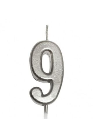 KÜÇÜK BOY 9 RAKAM GÜMÜŞ MUM 8CM PK:100 KL:1000