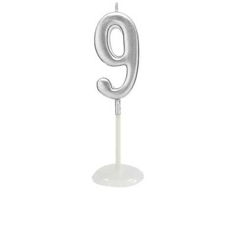 KÜÇÜK BOY 9 RAKAM GÜMÜŞ MUM 8CM PK:100 KL:1000