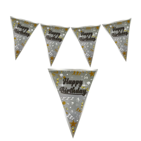HAPPY BİRTHDAY GÜMÜŞ ÜÇGEN FLAMA