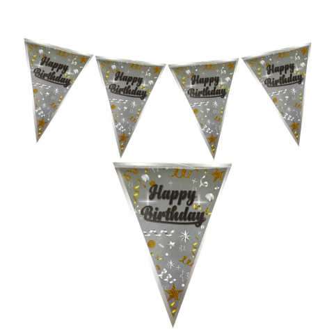 HAPPY BİRTHDAY GÜMÜŞ ÜÇGEN FLAMA
