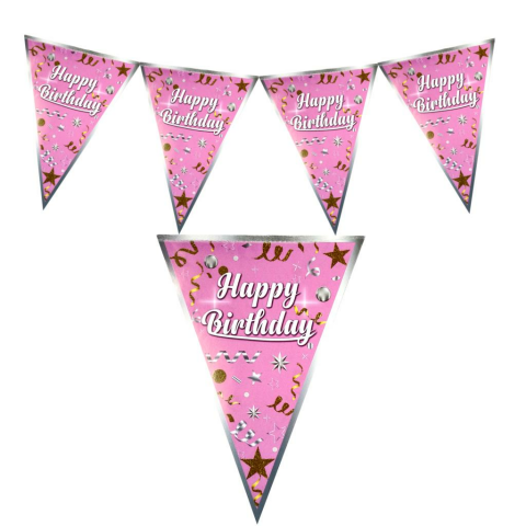 HAPPY BİRTHDAY PEMBE ÜÇGEN FLAMA