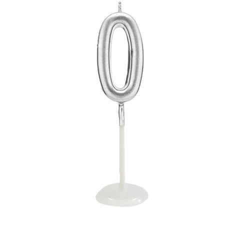 KÜÇÜK BOY 0 RAKAM GÜMÜŞ MUM 8CM PK:100 KL:1000
