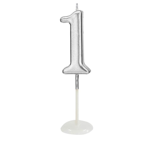 KÜÇÜK BOY 1 RAKAM GÜMÜŞ MUM 8CM PK:100 KL:1000