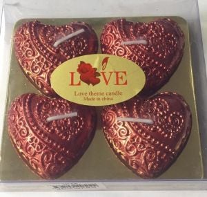 4LÜ KALP ASETAT KUTULU KIRMIZI MUM