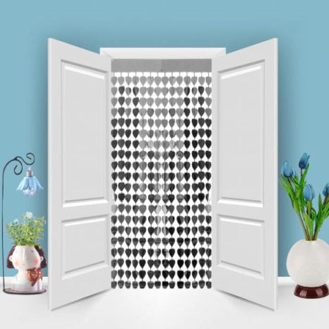 METALİZE KALP GÜMÜŞ KAPI PERDESİ 2*1m