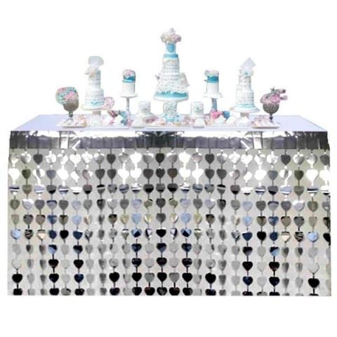 METALİZE KALP GÜMÜŞ MASA ETEĞİ 70*300cm