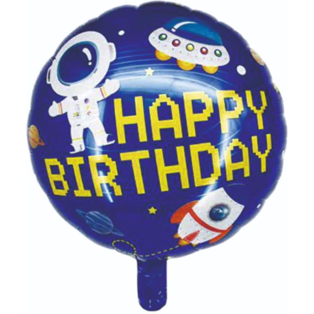 18 İNÇ YUVARLAK UZAY TEMALI HAPPY BİRTHDAY FOLYO BALON 43*43