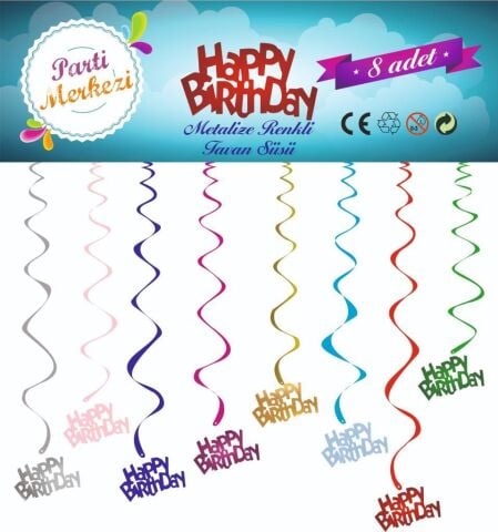 METALİZE RENKLİ HAPPY BİRTHDAY TAVAN SÜSÜ