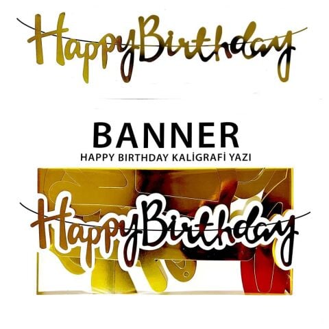 BANNER EL YAZILI HAPPY BİRTHDAY GOLD UZAR YAZI